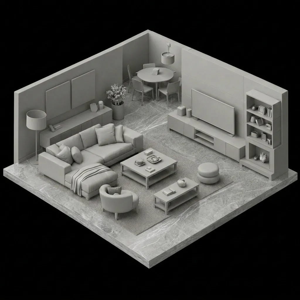 Sala con piso de mármol gris