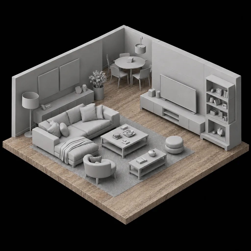 Sala con piso de travertino veteado