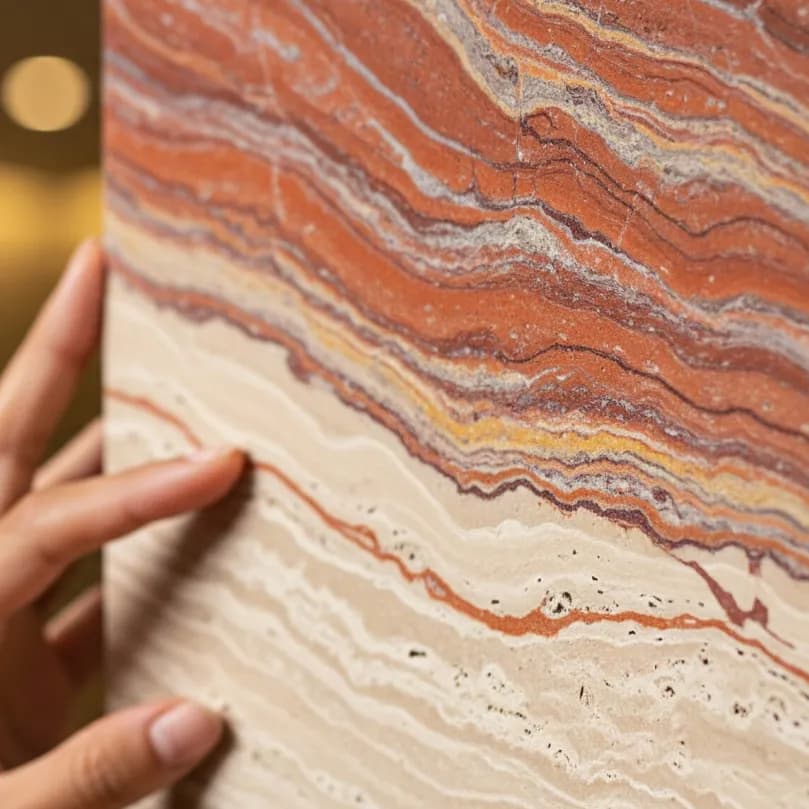 Mármol Travertino Rojo Veteado en un proyecto